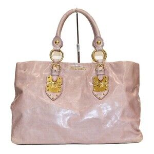 Miu Miu MUGHETTO Handbag Pink Leather Shoulder Bag Tote